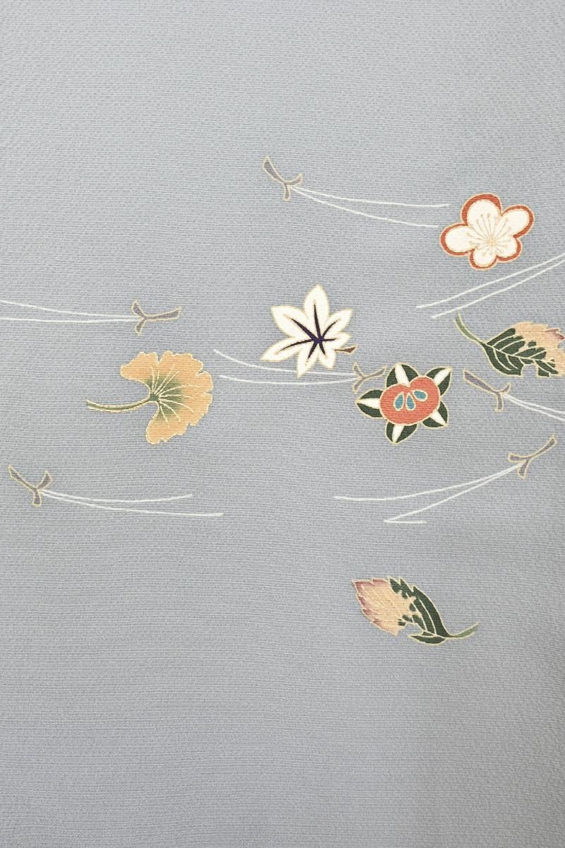 銀座【B-4288】縮緬地 付下げ 淡い深川鼠色 吹寄せ文:身丈151/裄64