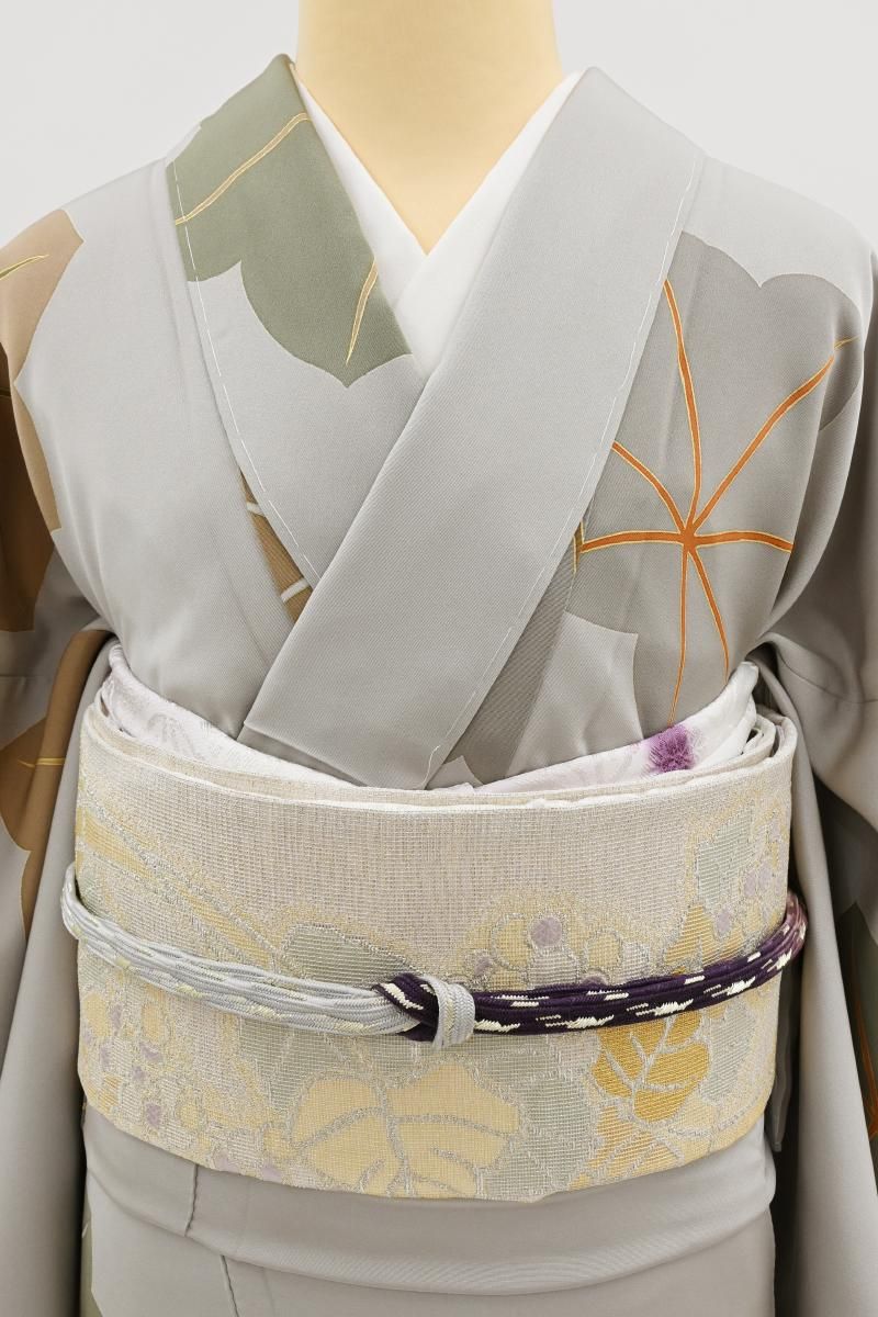 銀座【L-8479】誉田屋源兵衛製 袋帯 淡い象牙色 葡萄唐草文（落款入