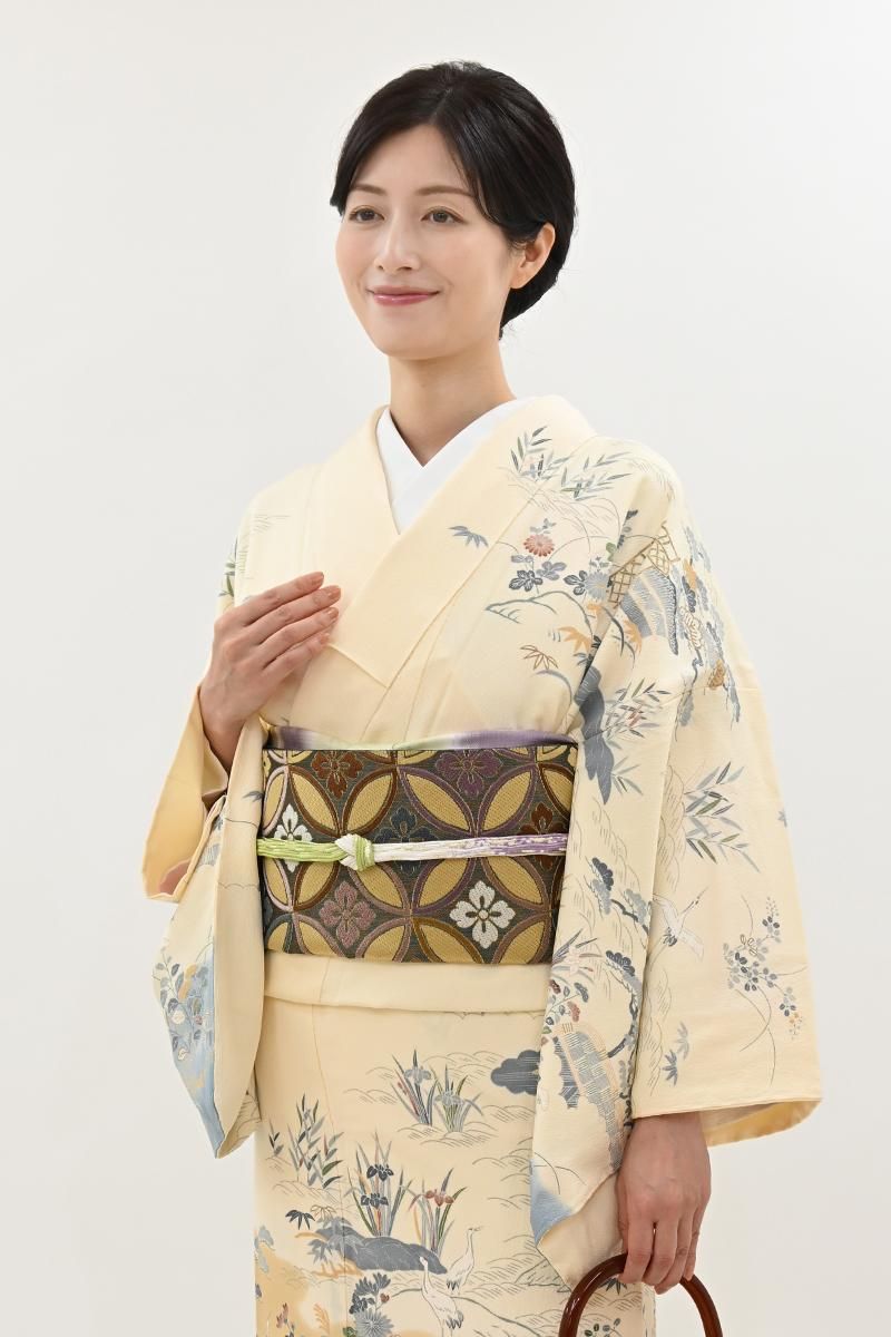 銀座【L-8492】袋帯 鶯茶色 七宝花文 - 銀座きもの青木｜長く大切に着