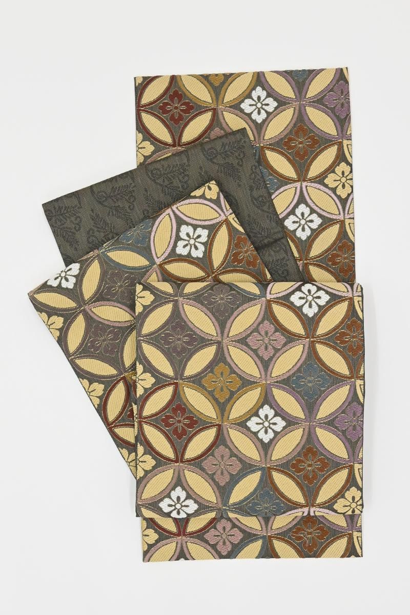 銀座【L-8492】袋帯 鶯茶色 七宝花文 - 銀座きもの青木｜長く大切に着