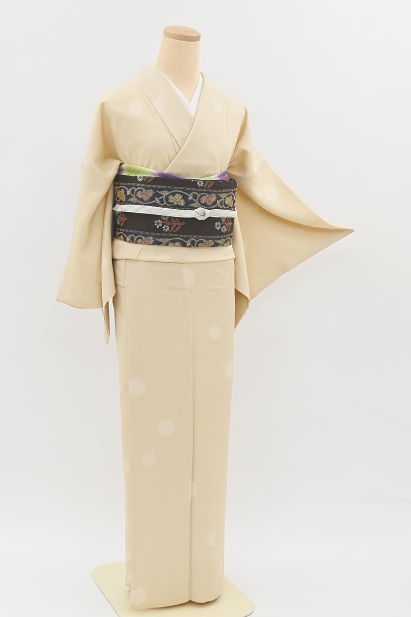 銀座【D-3953】伝統工芸士 久保伊智郎監修 小紋 クリーム色 雪輪文（反