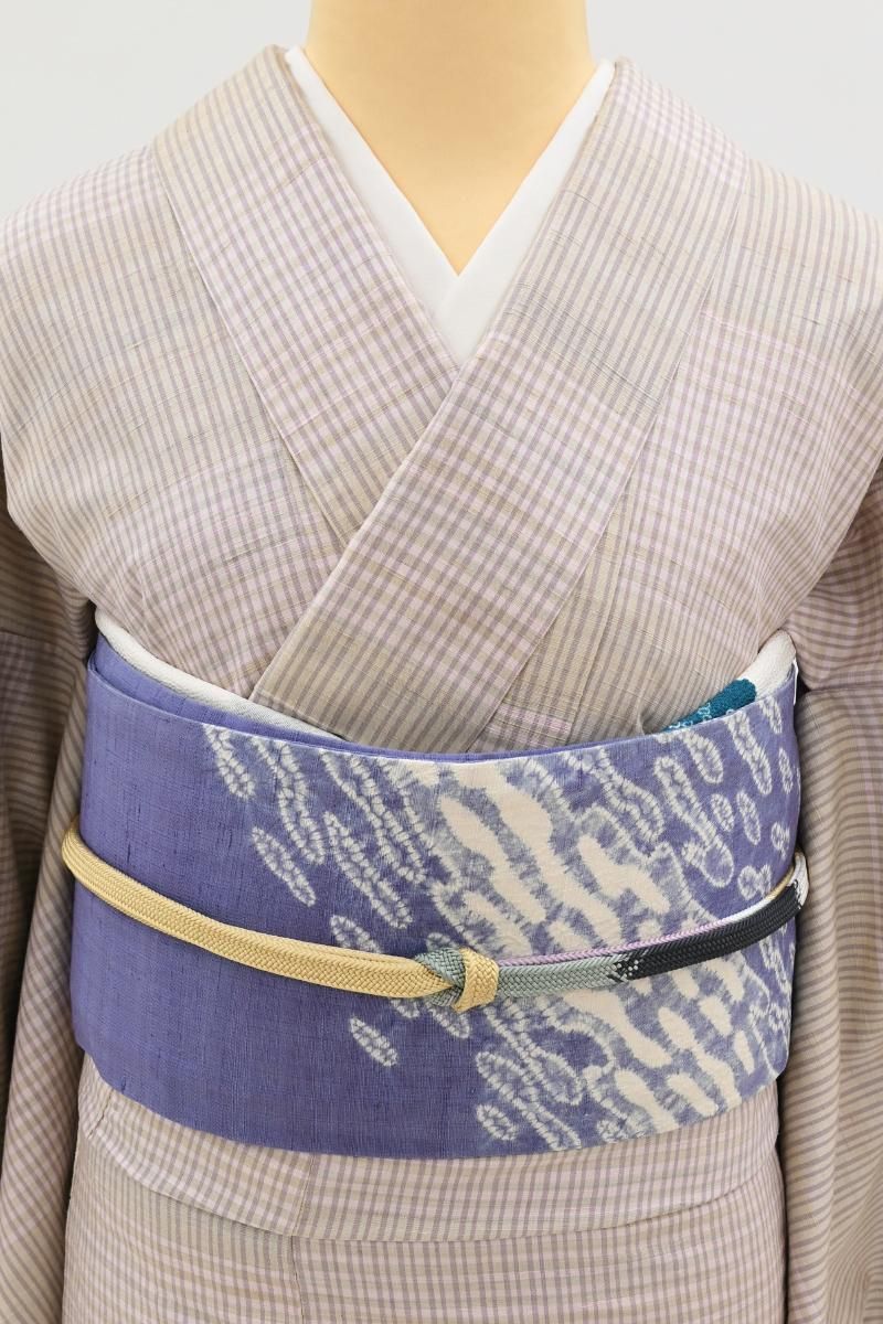 銀座【H-0844】日本工芸会正会員 市瀬史朗作 紬地 染名古屋帯 紅掛花色