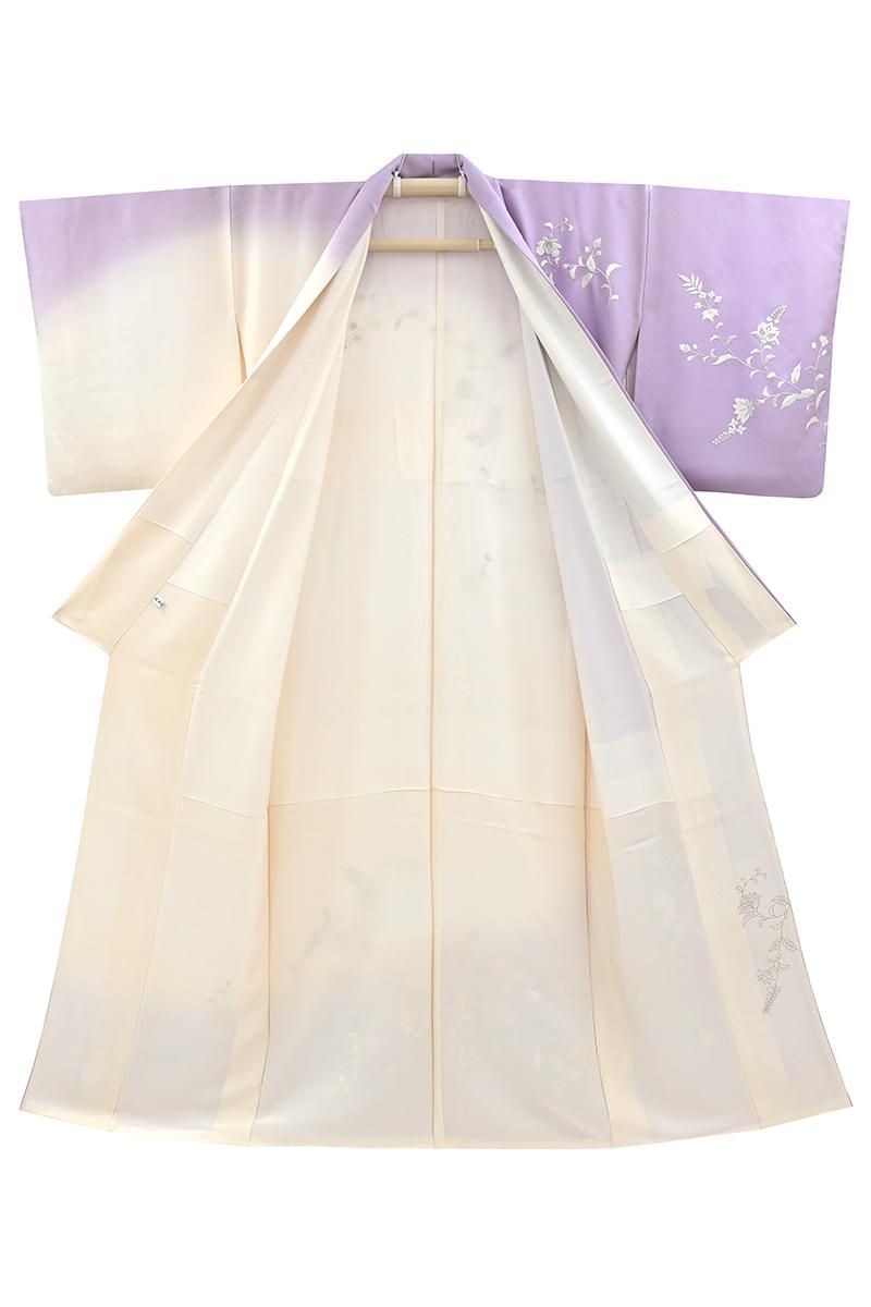 銀座【着物4661】刺繍 訪問着 更紗花文 :身丈155.5/裄66 - 銀座きもの