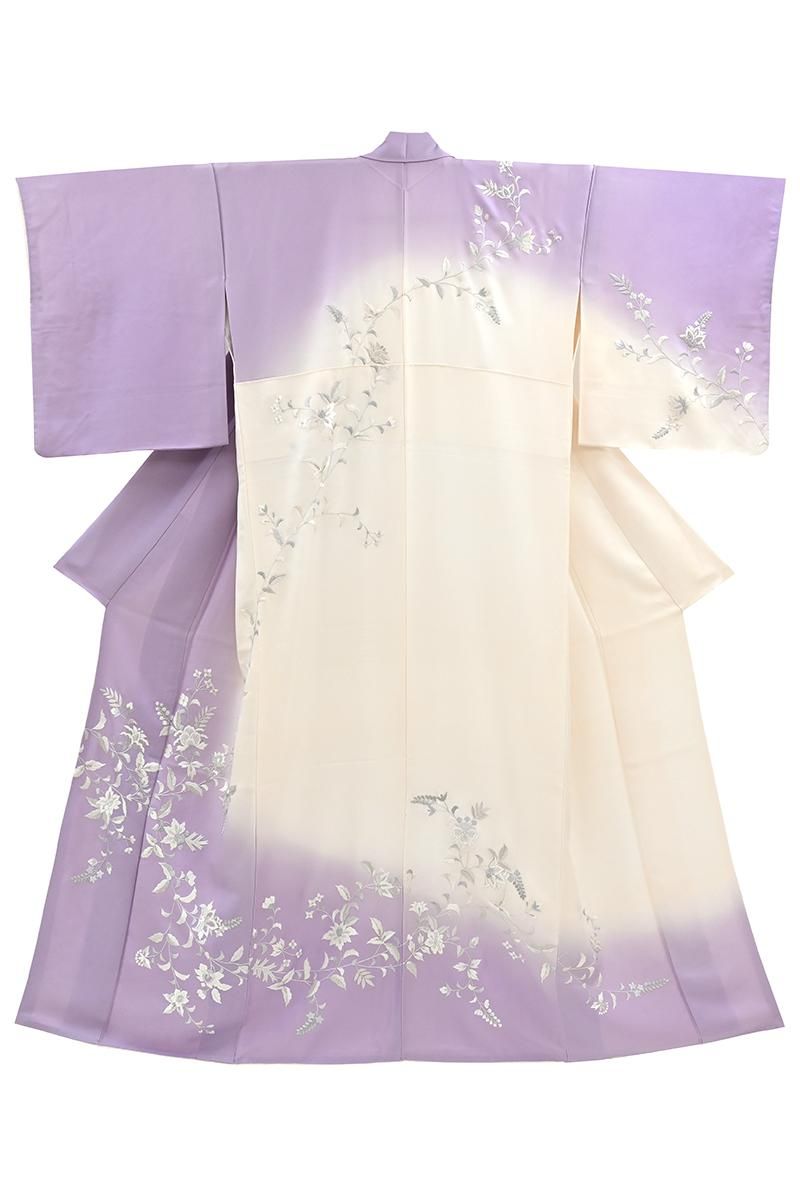 銀座【着物4661】刺繍 訪問着 更紗花文 :身丈155.5/裄66 - 銀座きもの