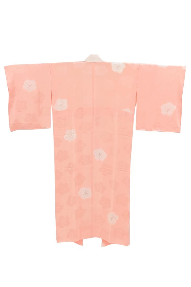銀座【F-680】絞り染め 長襦袢 淡い桃花色 梅の地紋：身丈125.5/裄65