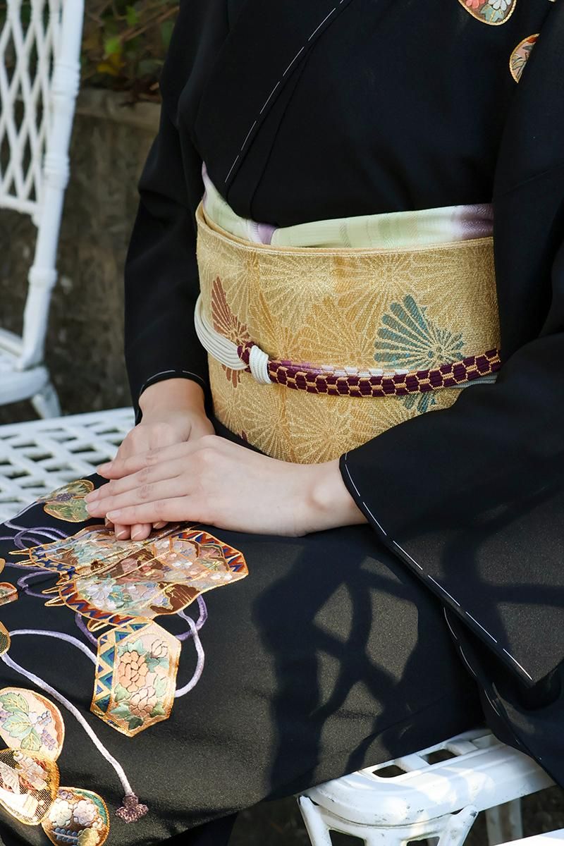 銀座【帯5871】西陣 桝屋高尾製 ねん金綴錦 袋帯「菊青海」 - 銀座