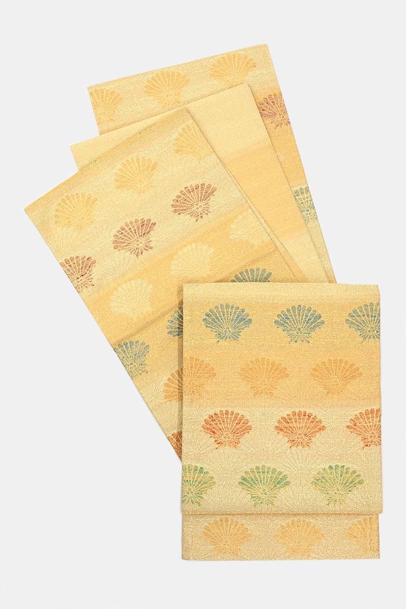 銀座【帯5871】西陣 桝屋高尾製 ねん金綴錦 袋帯「菊青海」 - 銀座