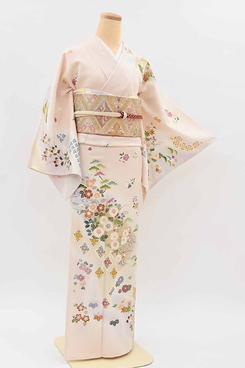 銀座【B-4373】訪問着 淡い乙女色 四季花文（ますいわ屋扱い） :身丈