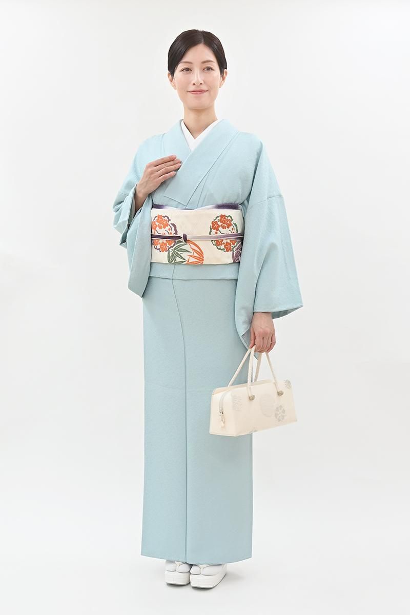 銀座【C-3383】色無地 薄浅葱色 抽象文の地紋（反端付）（N) :身丈159