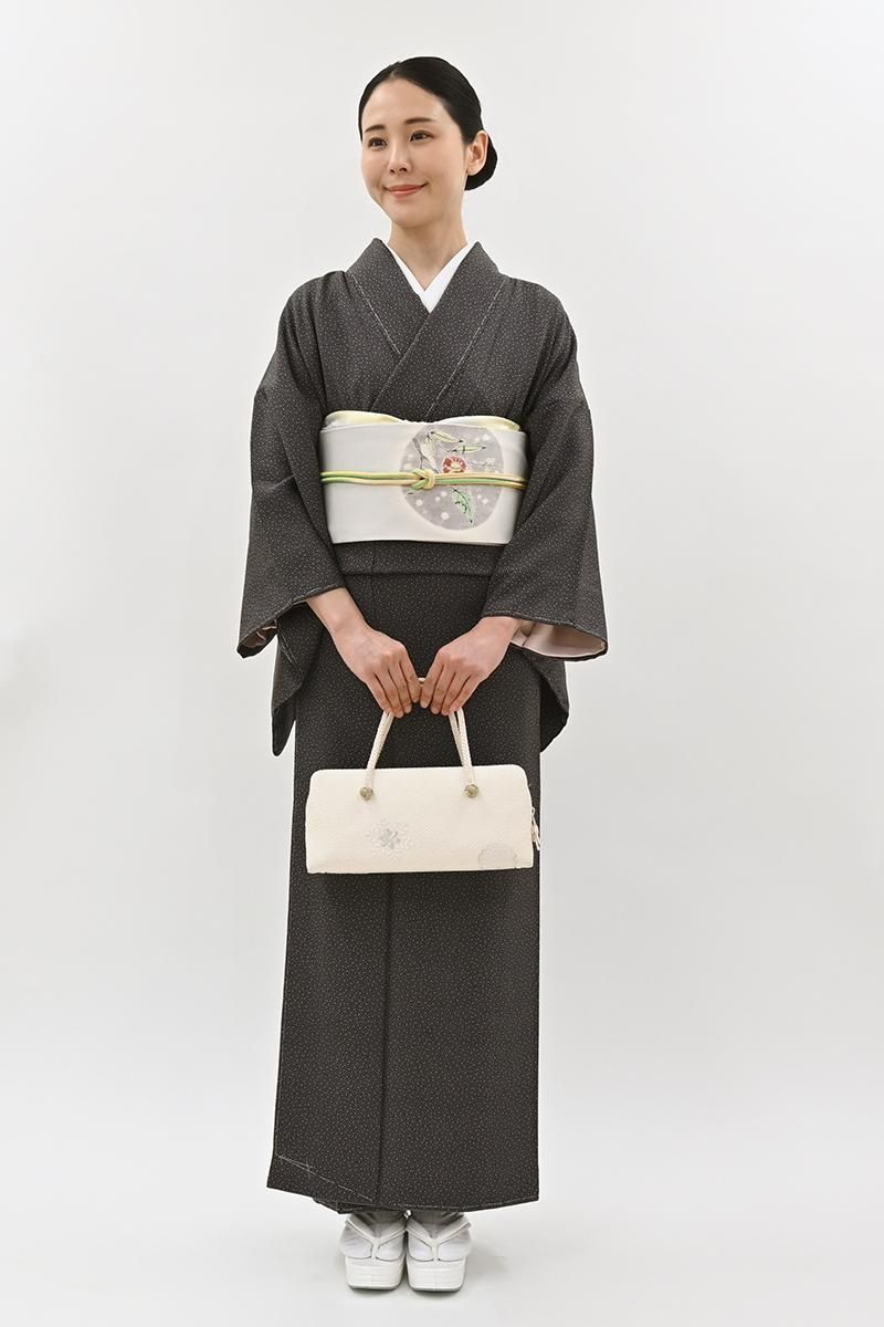 銀座【C-3388】江戸小紋 憲法黒茶色 大小霰（反端付） :身丈159/裄64.5