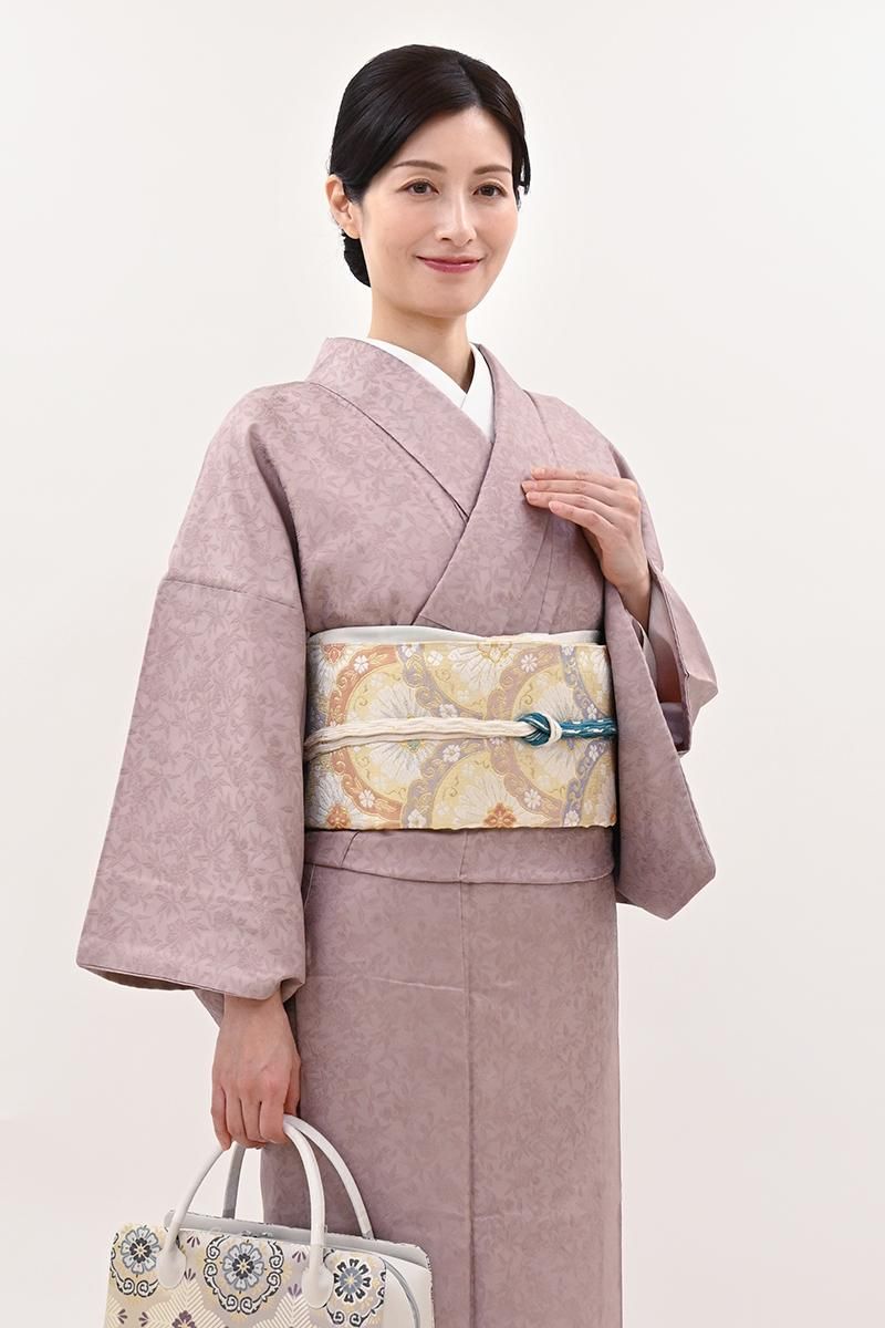 銀座【L-8653】袋帯 薄卵色 菊青海波文 - 銀座きもの青木｜長く大切に
