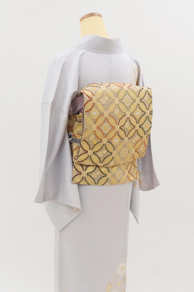 銀座【L-8670】帯匠誉田屋製 袋帯 枯野色 七宝花文 - 銀座きもの青木