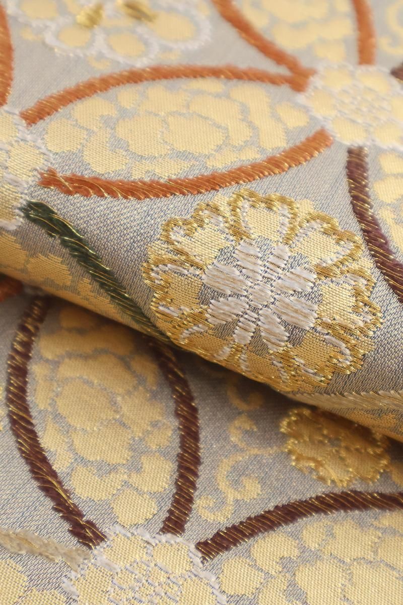 銀座【L-8670】帯匠誉田屋製 袋帯 枯野色 七宝花文 - 銀座きもの青木