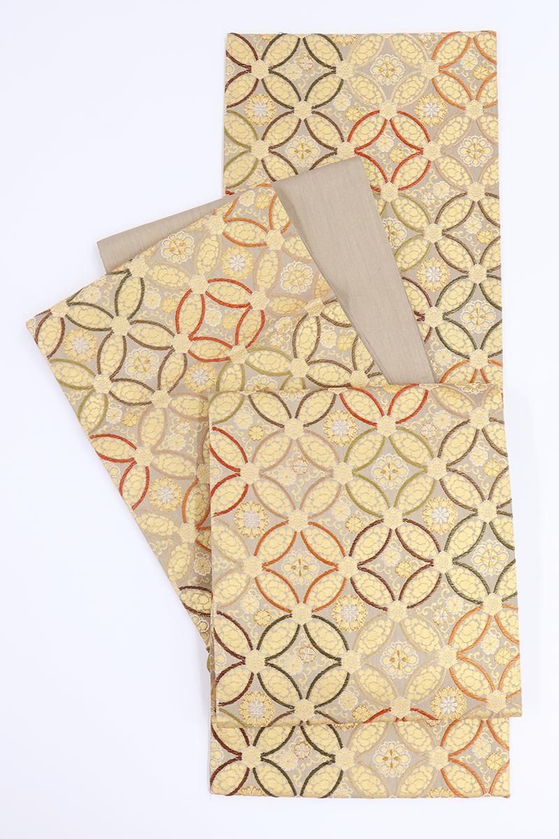 銀座【L-8670】帯匠誉田屋製 袋帯 枯野色 七宝花文 - 銀座きもの青木