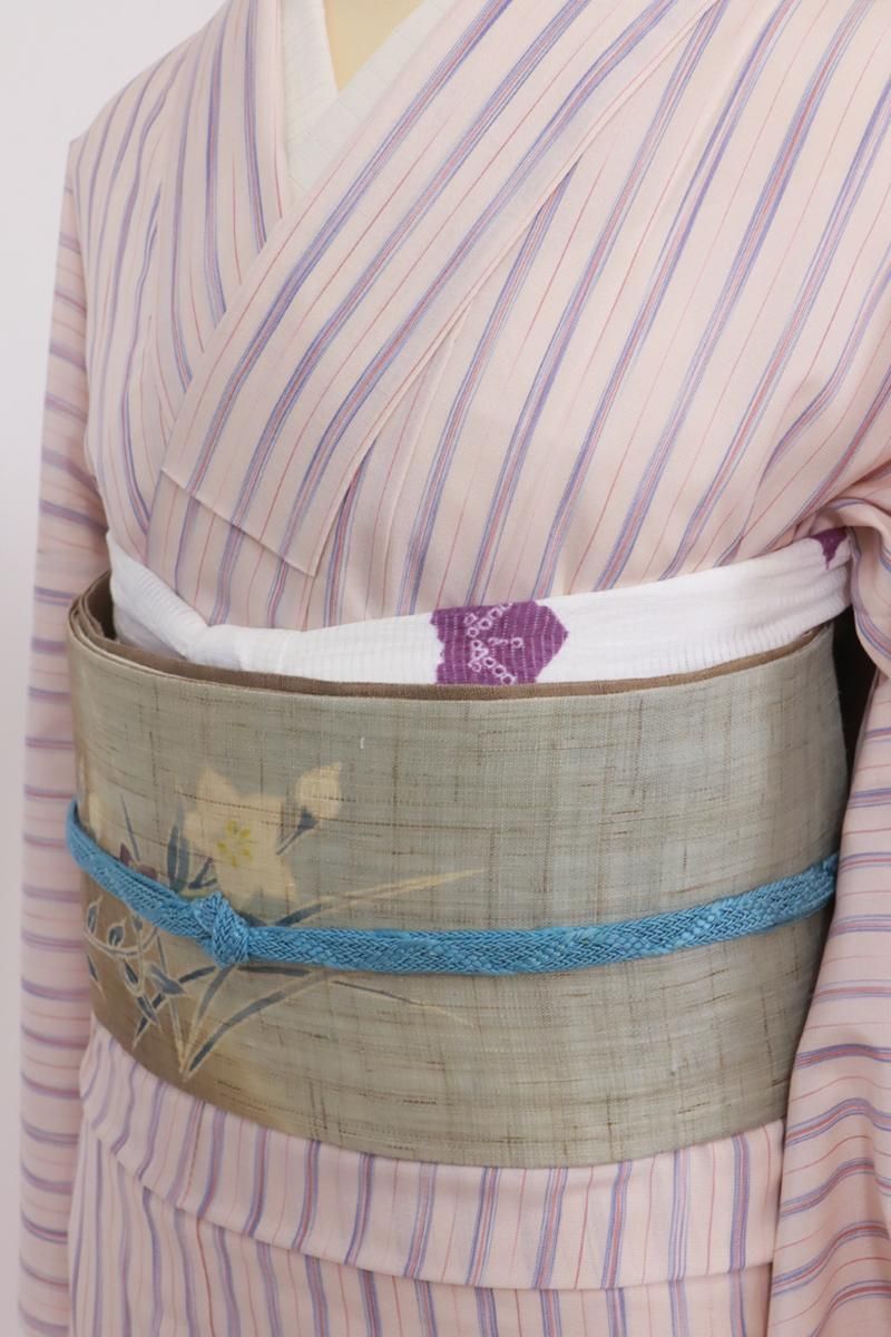 G-3065】衿秀製 近江麻織 帯揚げ 桔梗 白色×紫色 - 銀座きもの青木