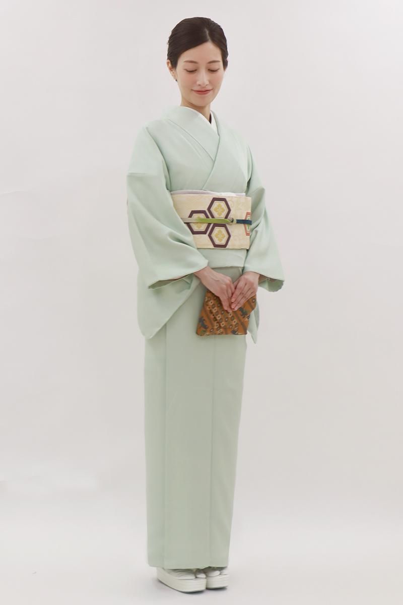 銀座【C-2926】色無地 緑色系（反端付）（N） :身丈163.5/裄69 - 銀座