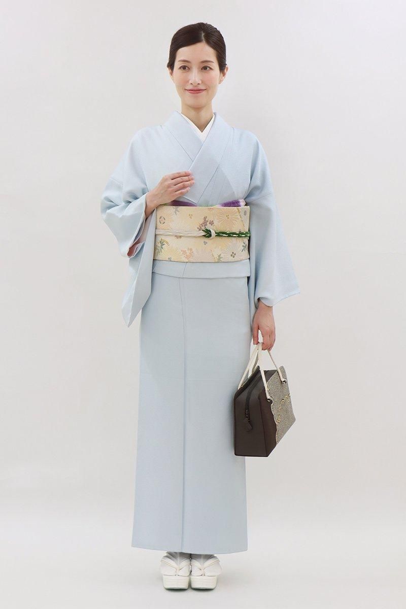 銀座【C-2922】色無地 水色系（反端付） :身丈163/裄68.5 - 銀座きもの