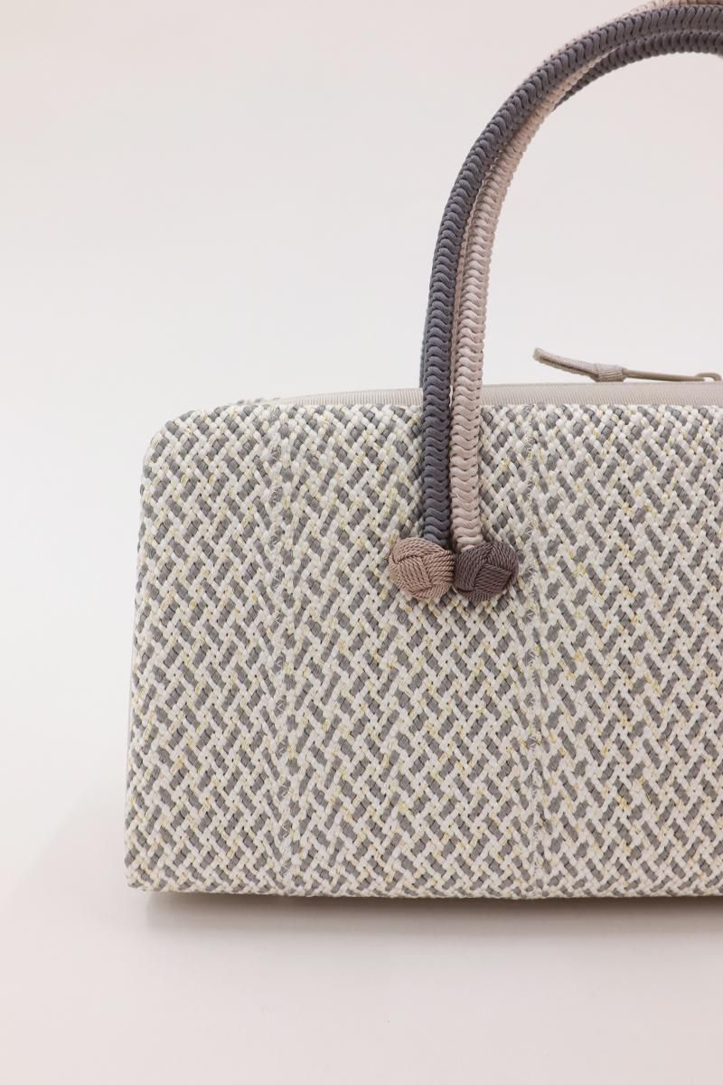 G-3133】衿秀製 利休バッグ 組織りに苧環 グレー系×金色 - 銀座きもの
