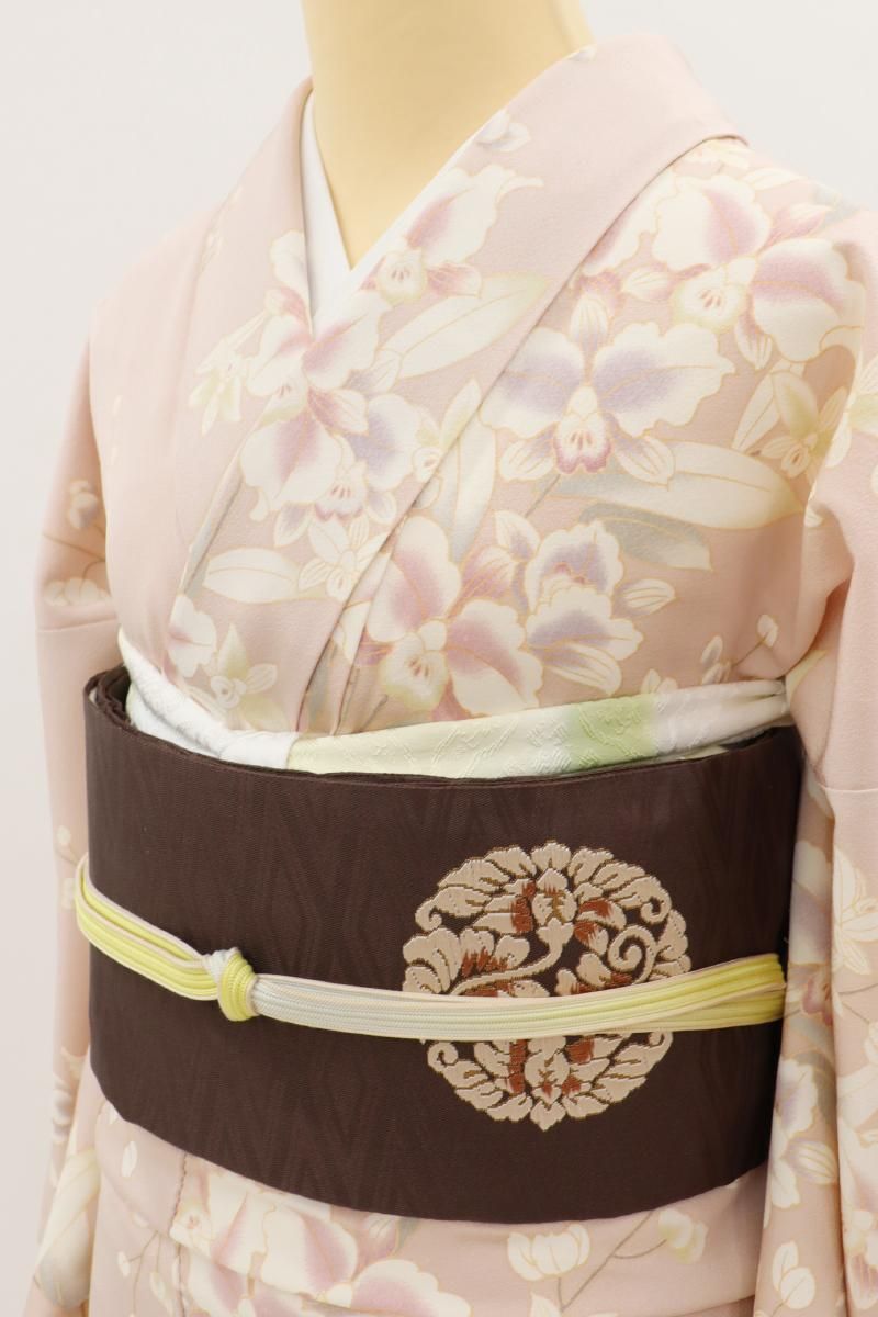 銀座【D-3630】付下げ小紋 ピンク色系 蘭の図 :身丈158/裄68/広め