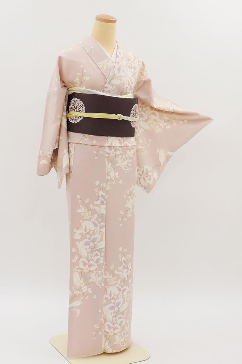 銀座【D-3630】付下げ小紋 ピンク色系 蘭の図 :身丈158/裄68/広め