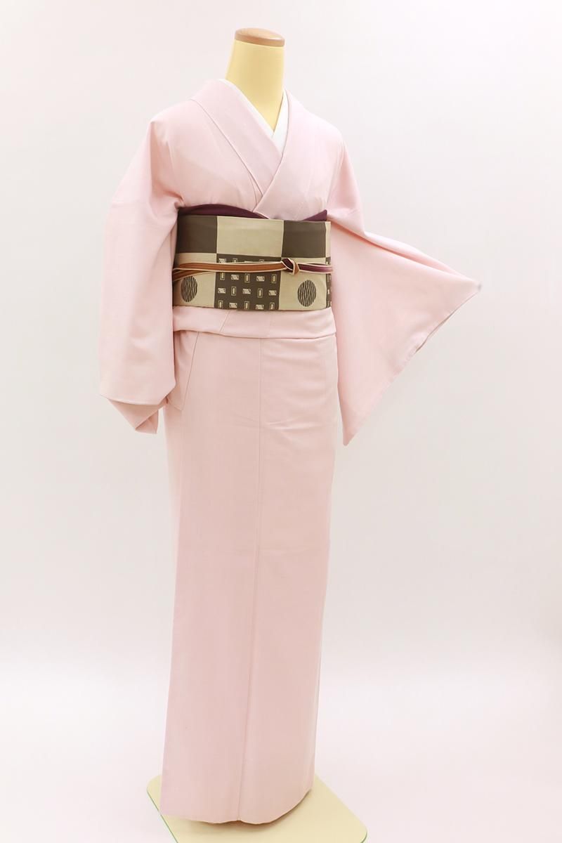 銀座【A-4045】紬 ピンク系 無地 :身丈156/裄66 - 銀座きもの青木