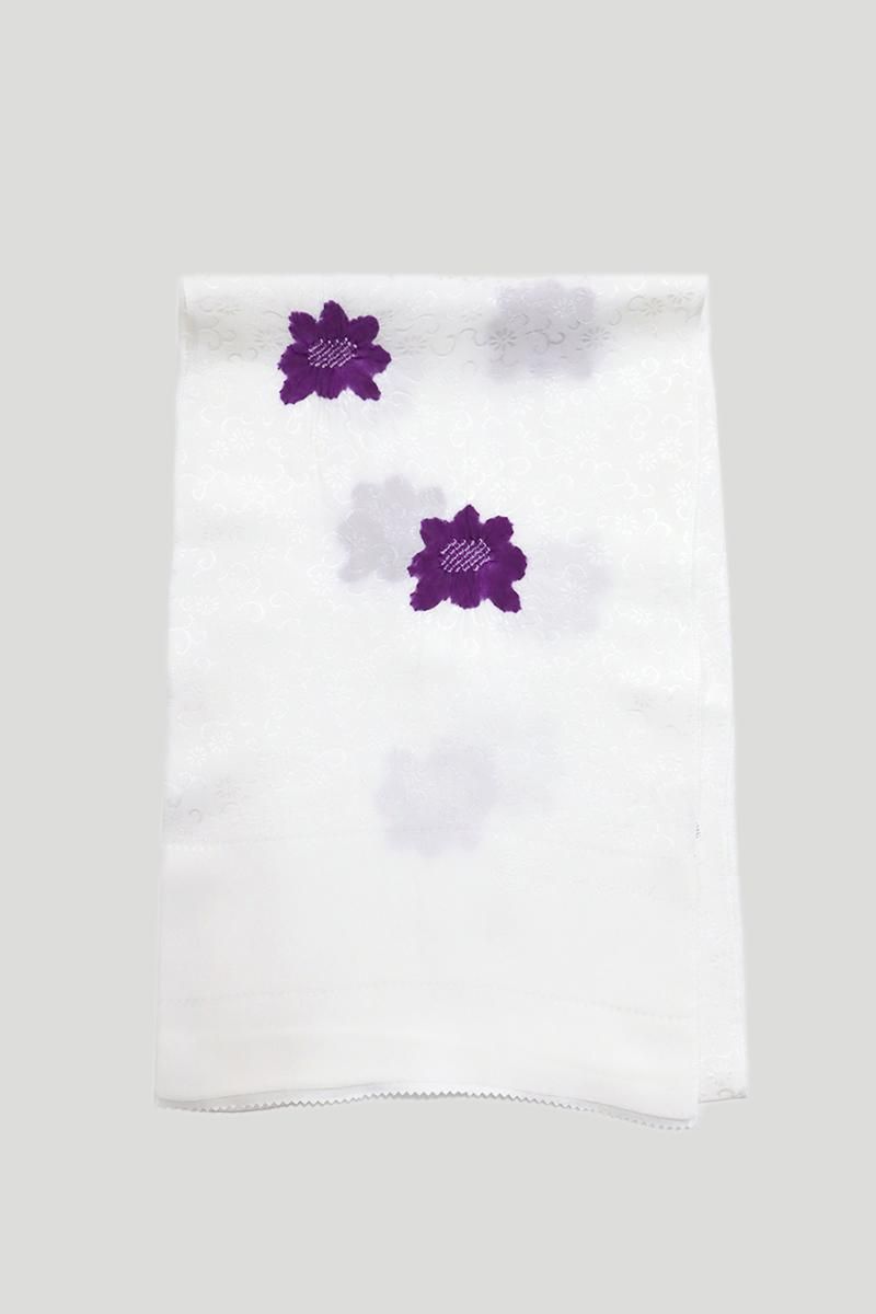 G-3174 】衿秀製 帯揚げ 輪出し絞り 花 白色×紫色 - 銀座きもの青木