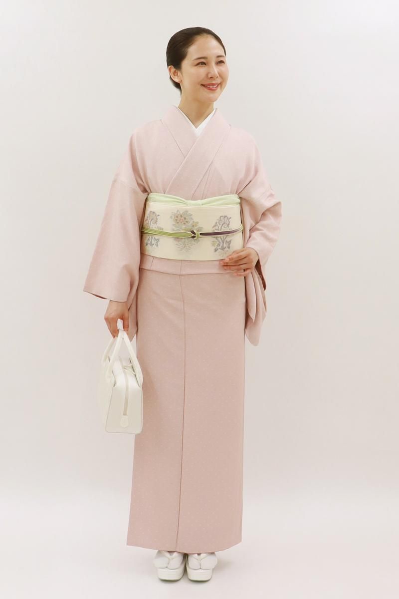 銀座【D-3632】小紋 ピンク系 唐草にドット（反端付） :身丈166/裄68