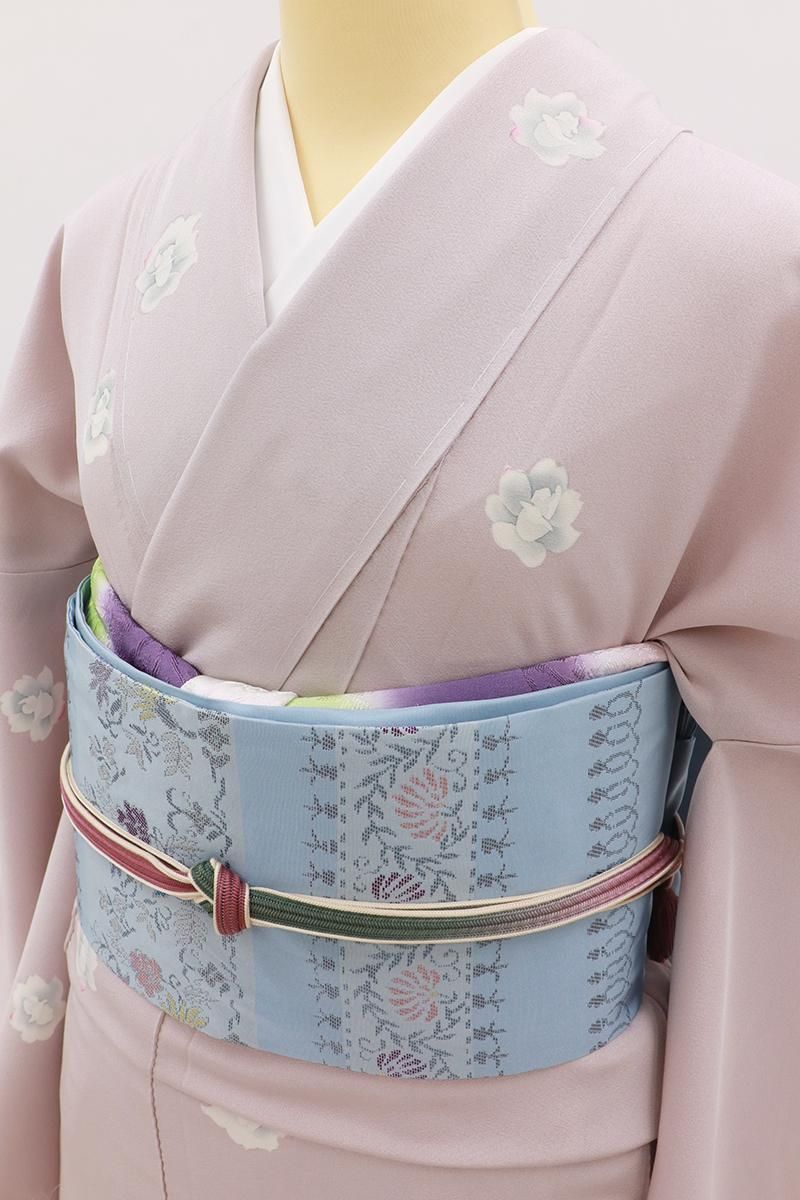 銀座【D-3639】小紋 ピンク系 花の図（反端付） :身丈162.5/裄68.5