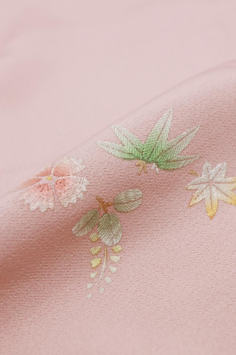 銀座【D-3638】刺繍 小紋 ピンク系 四季花文 :身丈170/裄70 - 銀座