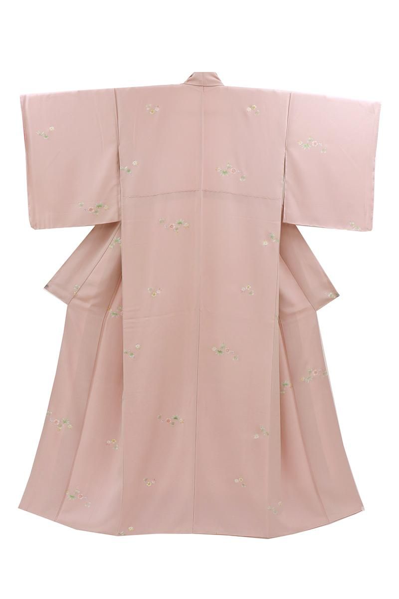 銀座【D-3638】刺繍 小紋 ピンク系 四季花文 :身丈170/裄70 - 銀座