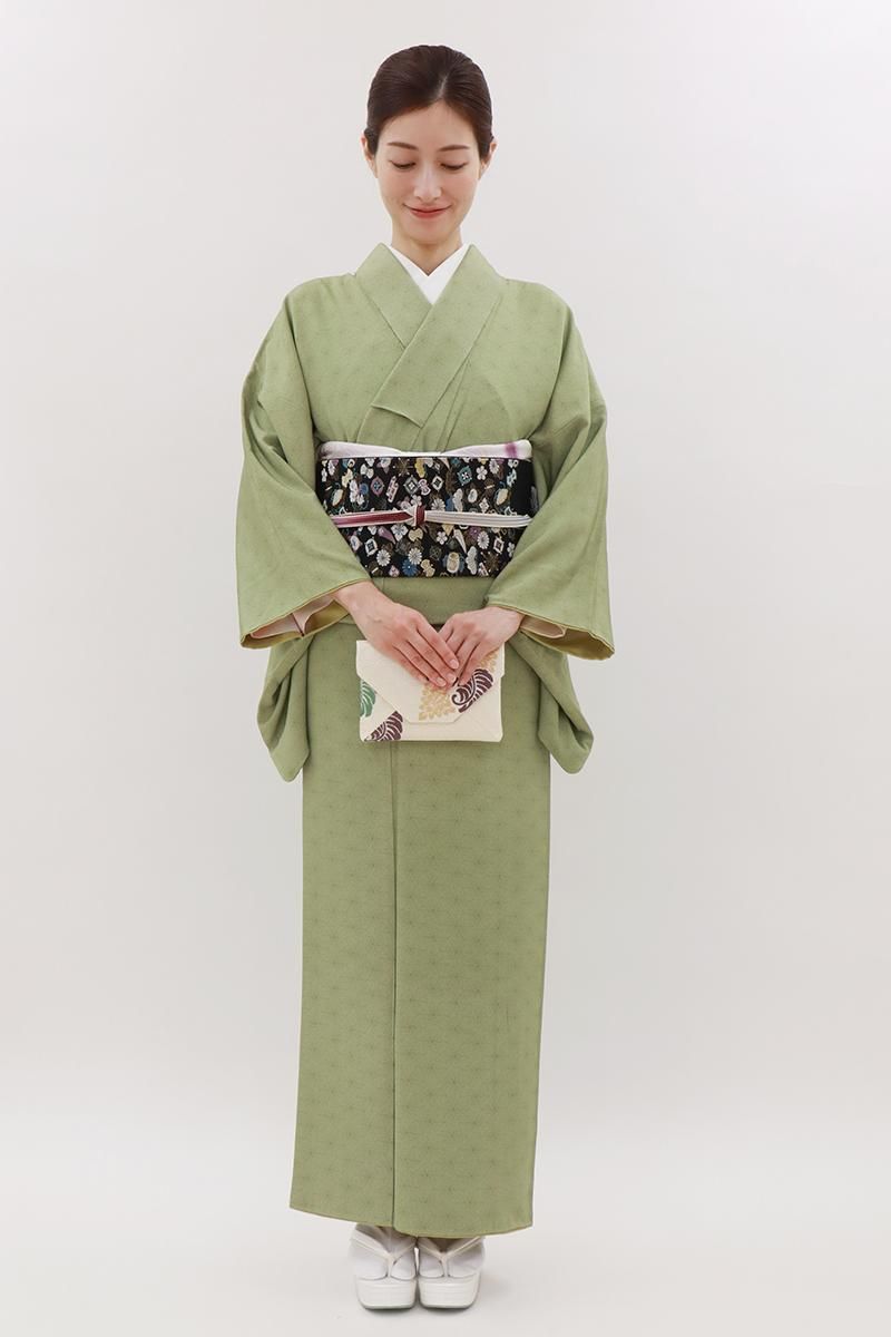 銀座【C-2972】伝統工芸士 中條隆一作 江戸小紋 緑色系 変わり麻の葉文