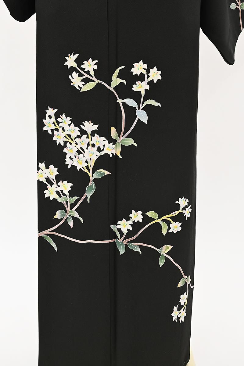 銀座【B-4430】本加賀友禅 南克治作 訪問着 黒色 花の図（落款入