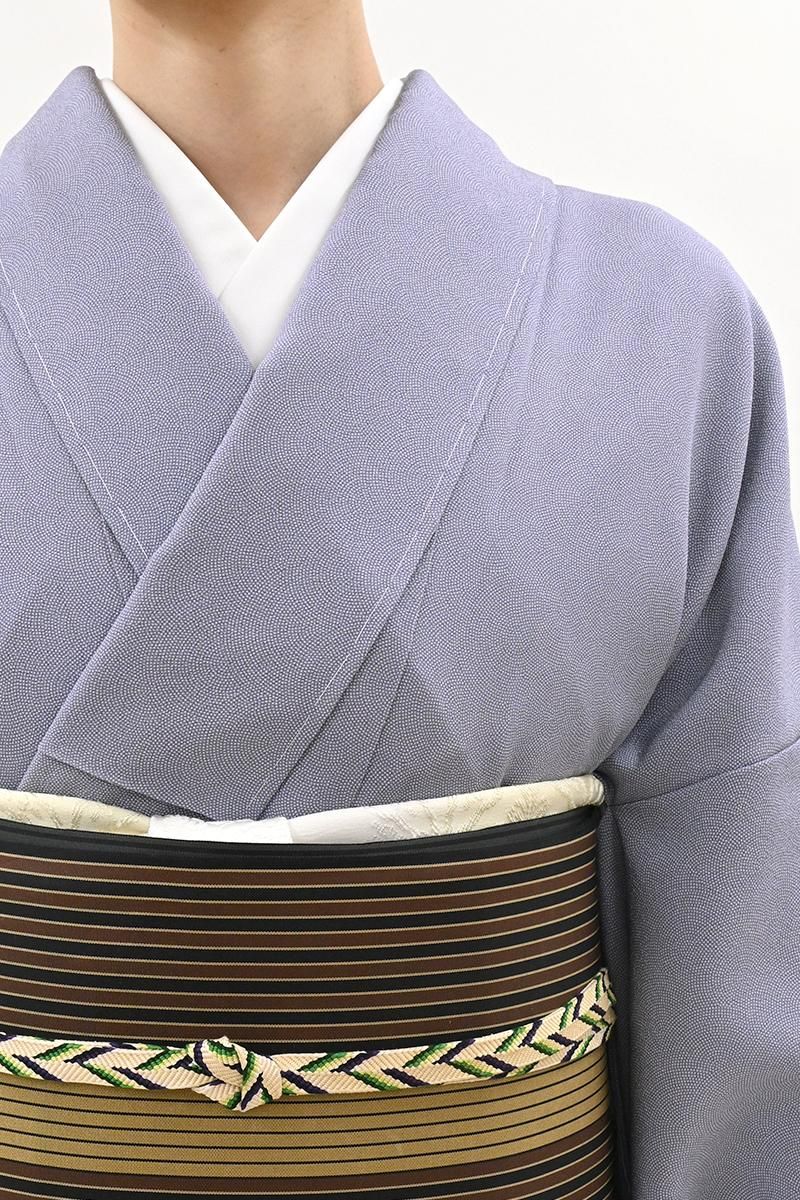 銀座【C-3431-1】江戸小紋 藤鼠色 鮫文（反端付）（N）:身丈160.5/裄67