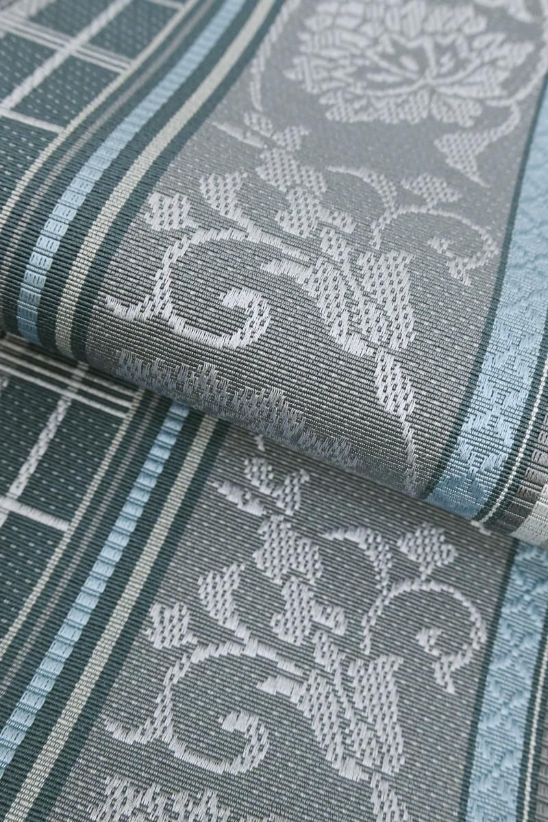 銀座【H-1019】博多織 八寸名古屋帯 舛花色 縞に花唐草文 - 銀座きもの