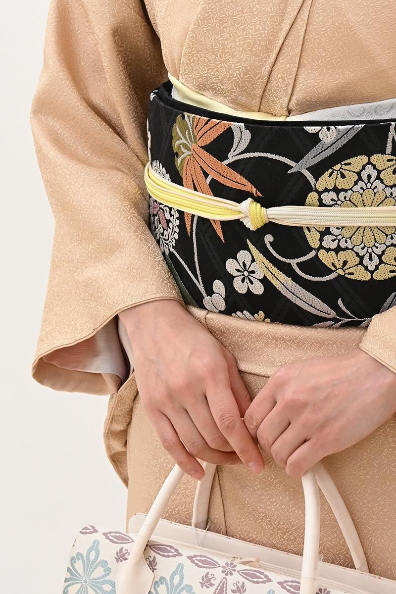 あおき【H-1005】西陣製 織名古屋帯 黒色 松竹梅など（証紙付）（N