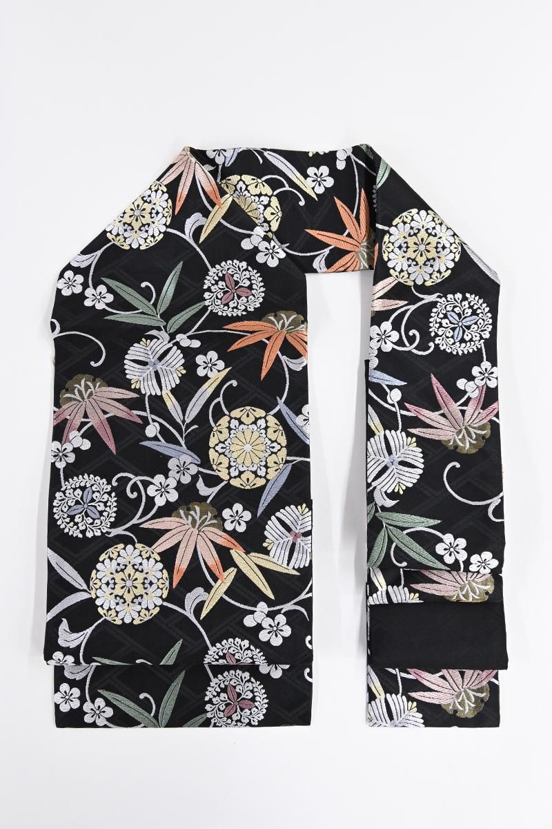 あおき【H-1005】西陣製 織名古屋帯 黒色 松竹梅など（証紙付）（N