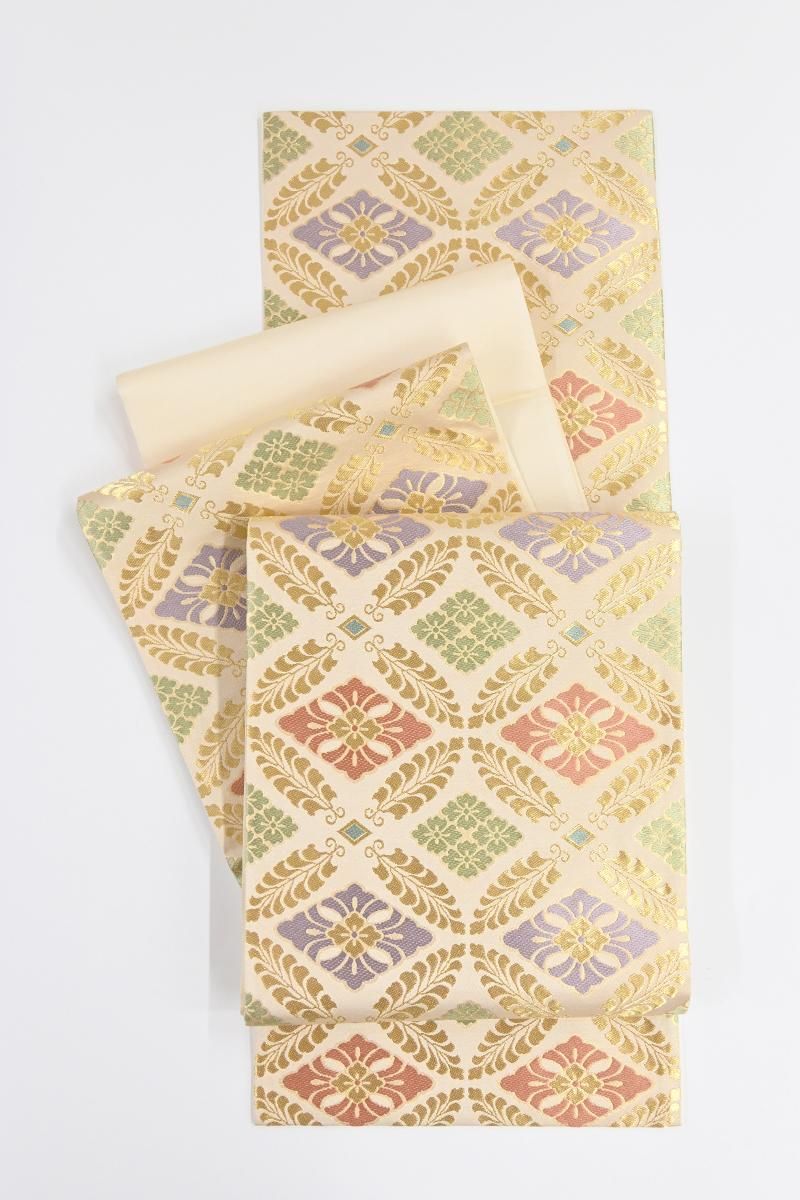 あおき【L-8755】西陣 川島織物製 袋帯 蜂蜜色 花菱文（落款入