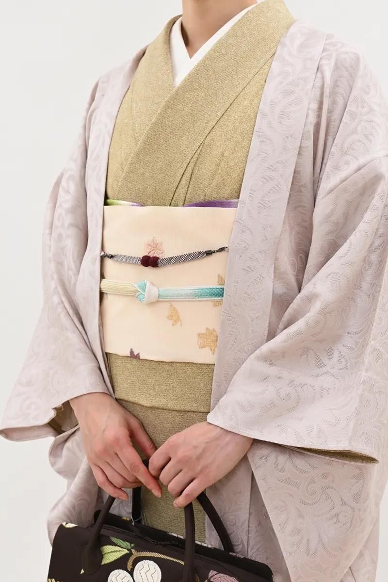 あおき【E-2268-5】紋紗 羽織 鴇鼠色 唐草の地紋（反端付）（N） :身丈