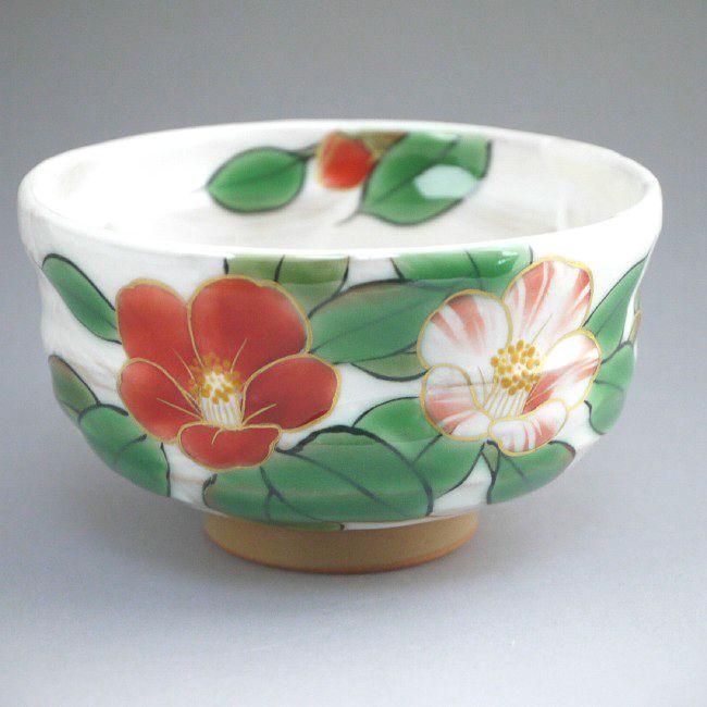 白掛彩草花お茶呑茶碗 陶あん 椿単品 - 京焼清水焼 松韻堂