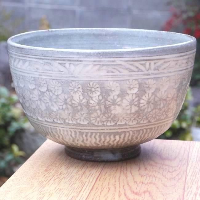 三島手抹茶茶碗 花月 - 京焼清水焼 松韻堂