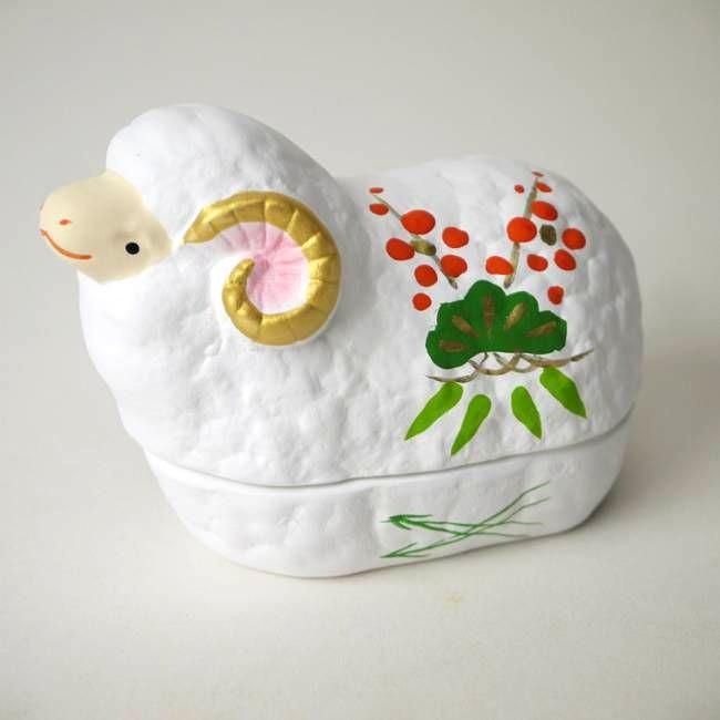 干支未松竹梅羊香合 錦染 - 京焼清水焼 松韻堂