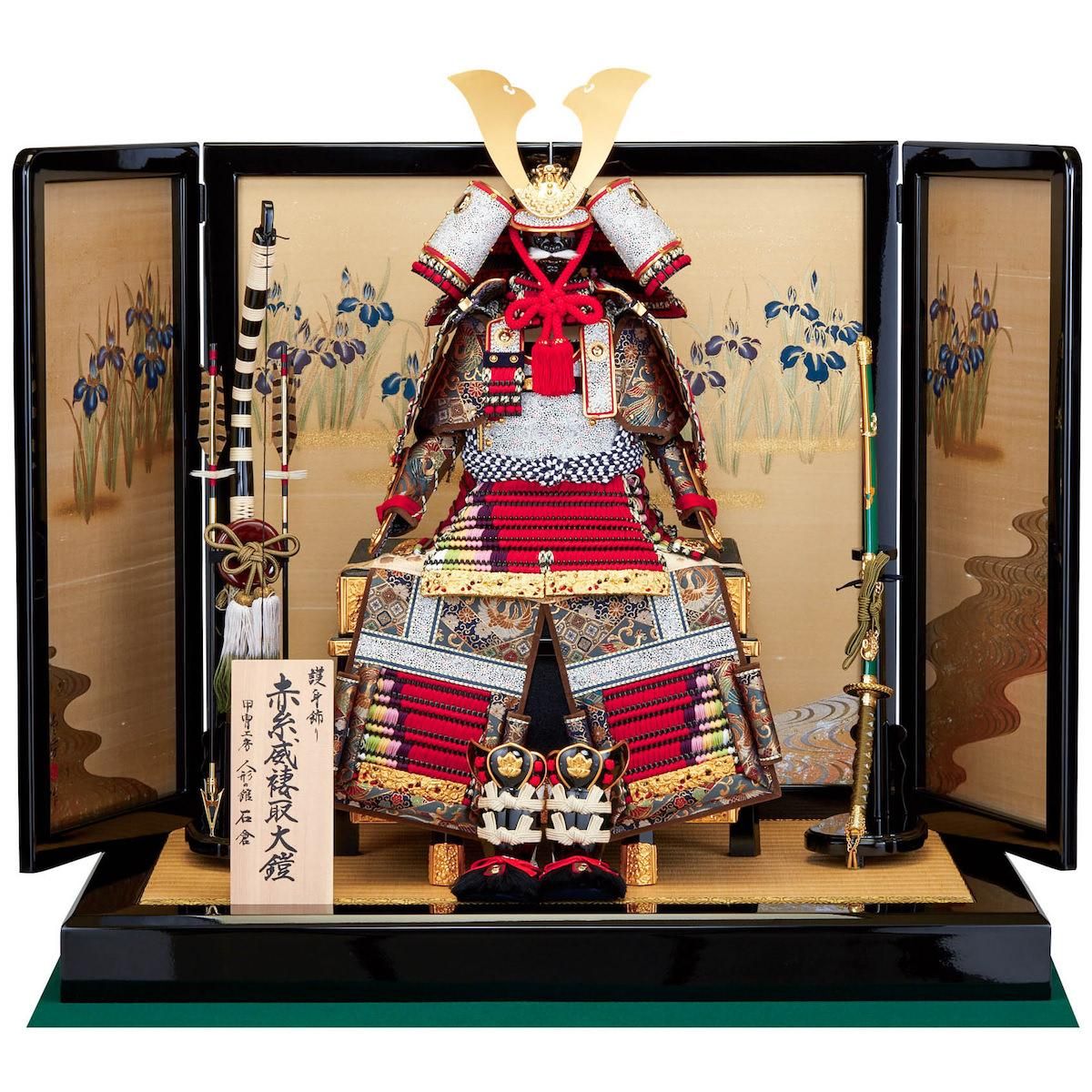 五月人形 単品台屏風 20号四曲菖蒲屏風 28畳台 - 雛人形・五月人形