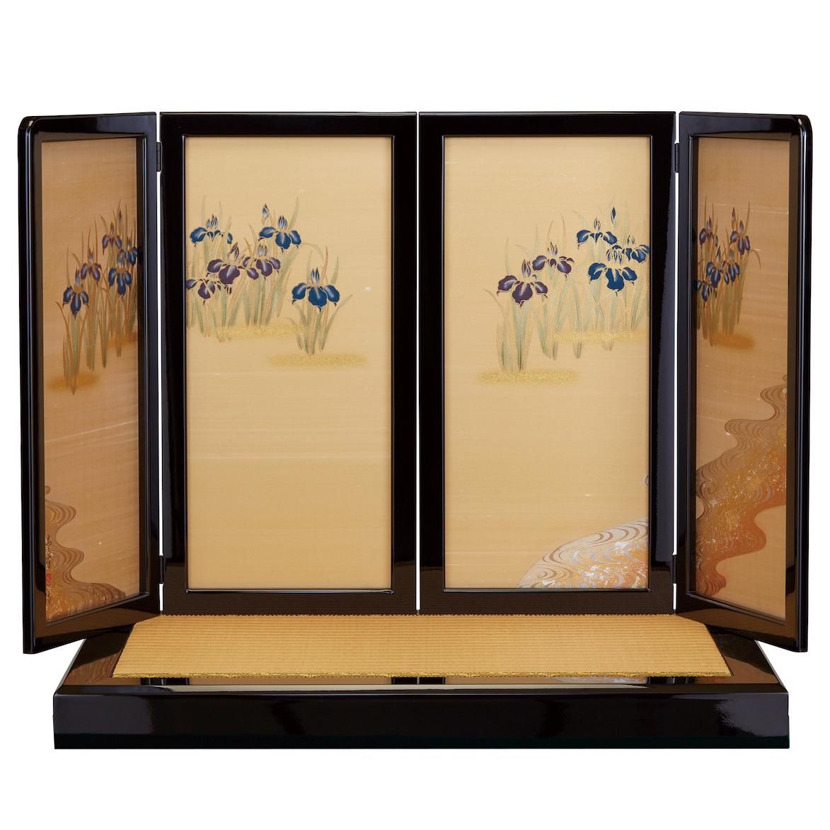 五月人形 単品台屏風 20号四曲菖蒲屏風 28畳台 - 雛人形・五月人形