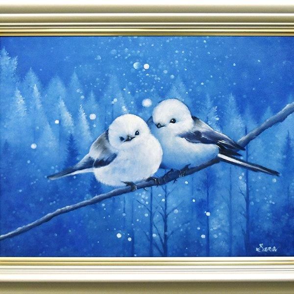 肉筆油彩画「シマエナガ」F6号 瀬良風香 作 ー 三宝堂オンラインショップ