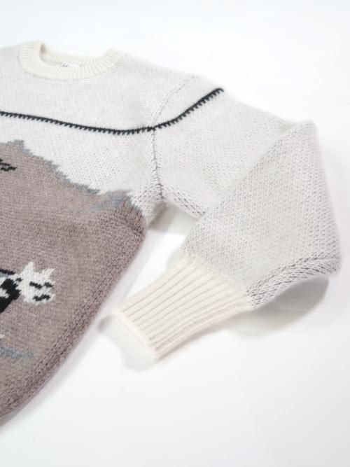 HERILL カシミヤ ジャカードセーター(イヌ/ホワイト)【ユニセックス