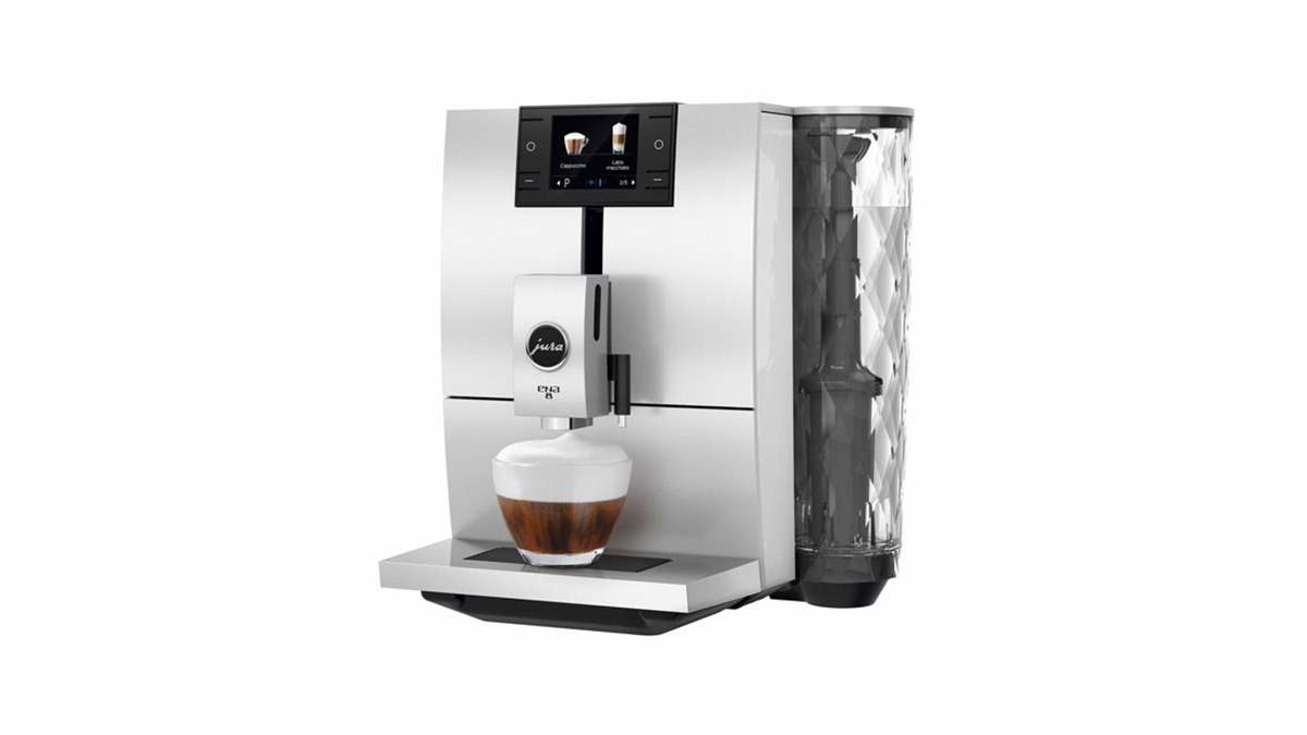 クリスタルカラフ”イメージの水タンクを採用した全自動コーヒーマシン