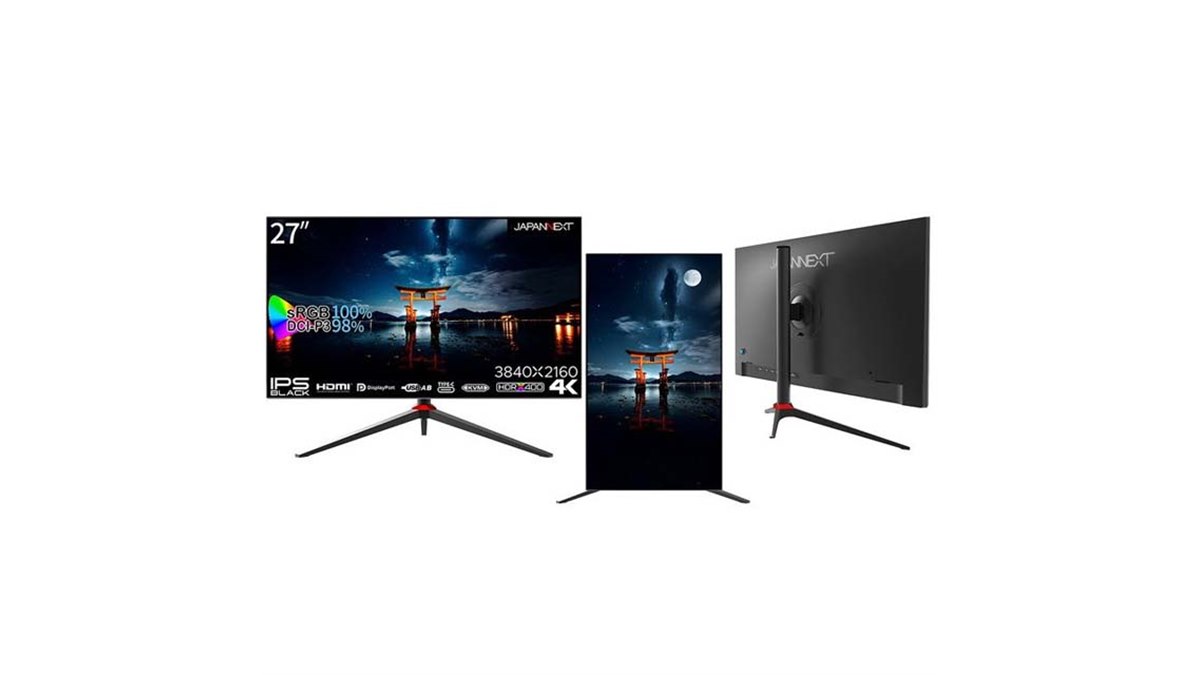JAPANNEXT、昇降式スタンド搭載でIPS BLACKパネル採用の27型4K液晶