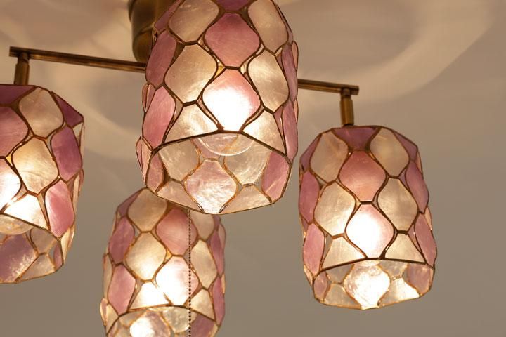 4灯シーリングライト カピス貝 LED Lucena パープル｜デザイン照明のCROIX