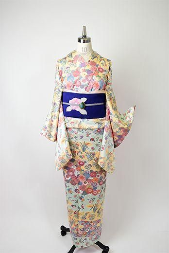 花霞横段文様美しい正絹綸子訪問着 - アンティーク着物・リサイクル