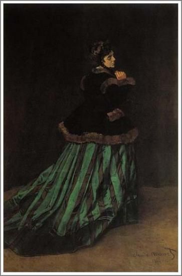 モネ【緑色のドレスを着た女性】 - 手描き 絵画（油絵複製画）販売の